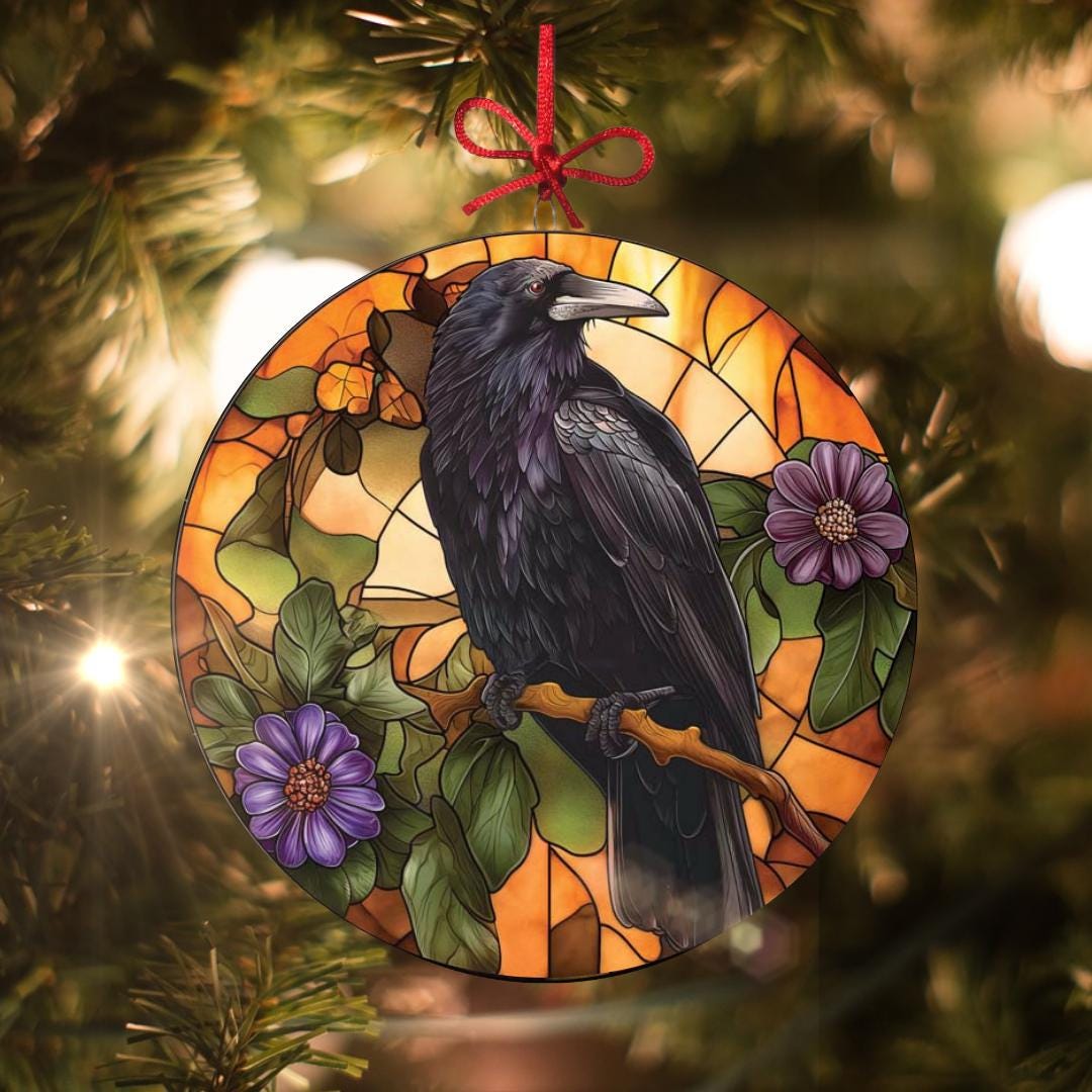 Raven Button Autumn Raven: Stained Glass-style Christmas Ornament - Made With Real ...