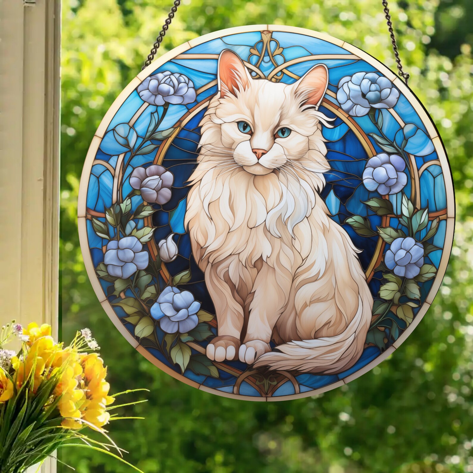 White Cat: Stained Glass Style Window Hanging Made With Real Glass - Etsy