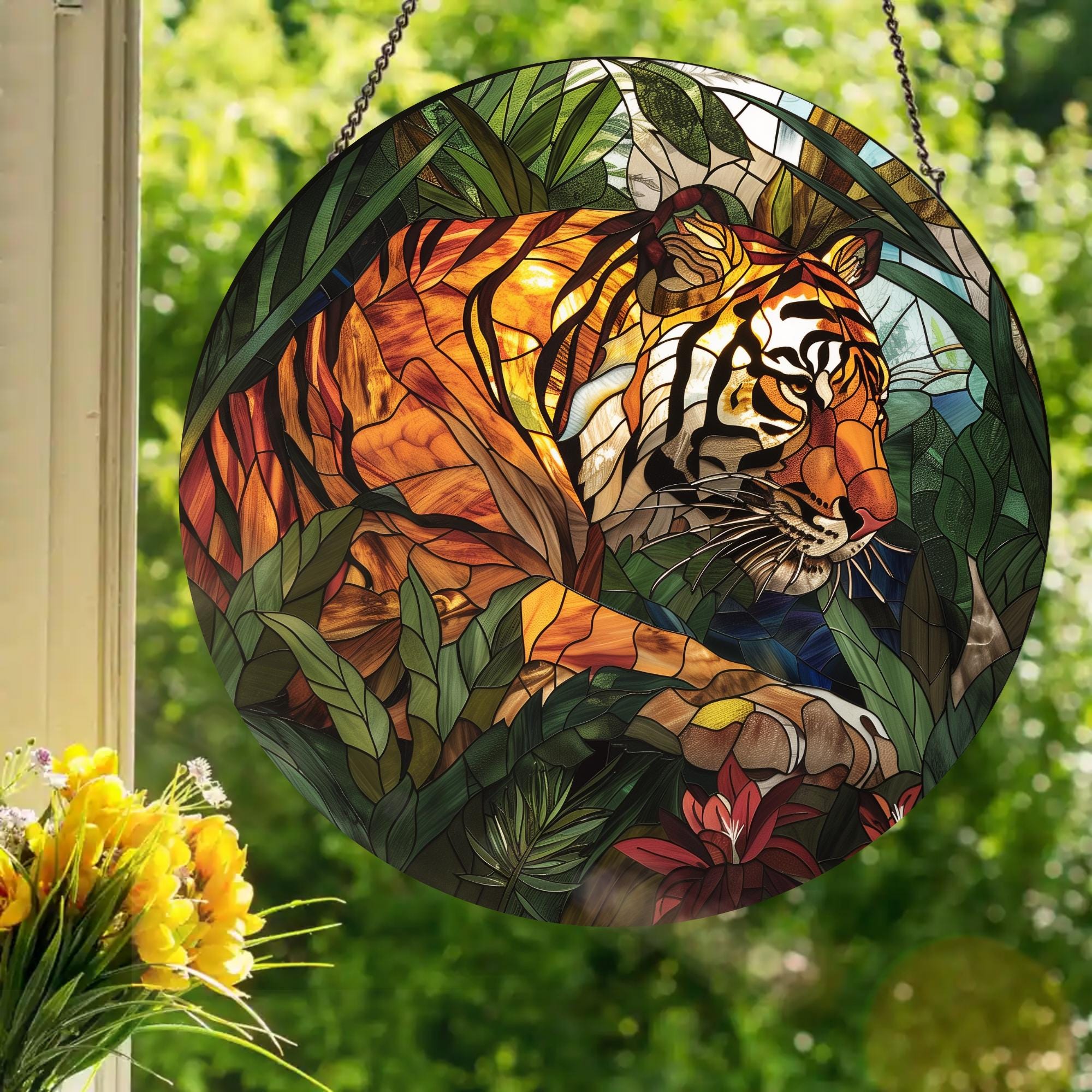 Stalking Tiger: Stained Glass Style Window Hanging - Etsy