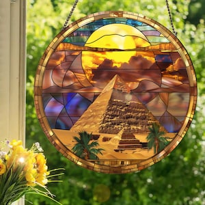 Pyramid of Giza - Giza, Nile River, Egypt: Stained Glass Style Wall or Window Hanging