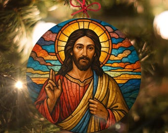 Jesus: Weihnachtsverzierung im Buntglas-Stil - Hergestellt aus echtem Glas