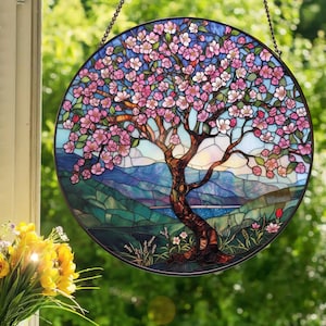 Cherry Tree: Stained Glass Style Wall or Window Hanging