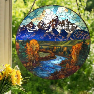 Grand Teton Nationalpark: Stained Glass Style Wand oder Fensterbild