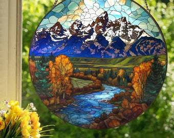 Grand Teton National Park: Stained Glass Style Wall or Window Hanging