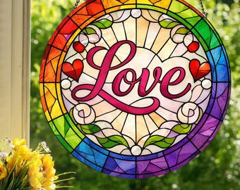 Regenbogen Liebe: Fensterbehang im Stained Glass Style