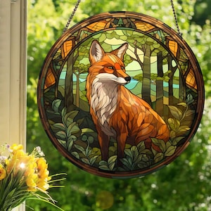 Forest Fox #4: Stained Glass Style Wall or Window Hanging