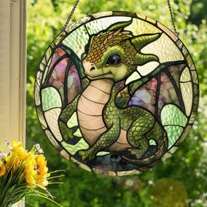Baby Dragon: Stained Glass Style Wall or Window Hanging