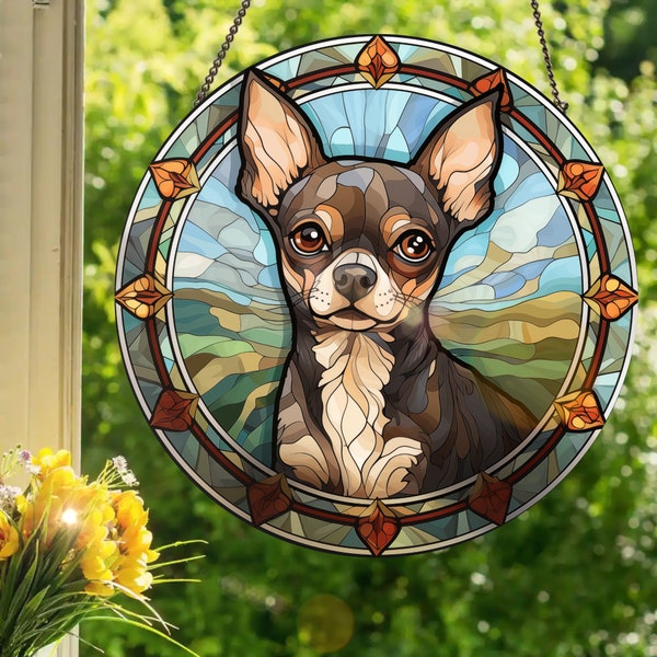 Tri-Color Chihuahua: Stained Glass Style Wall or Window Hanging