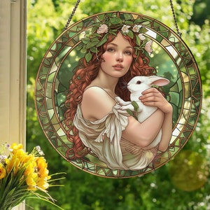 Eostre/Easter Goddess: Stained Glass Style Wall or Window Hanging image 1