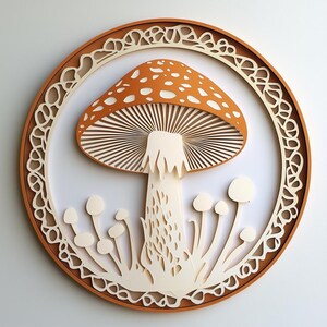 Golden Mushroom: Paper Cut Art Wall Hanging