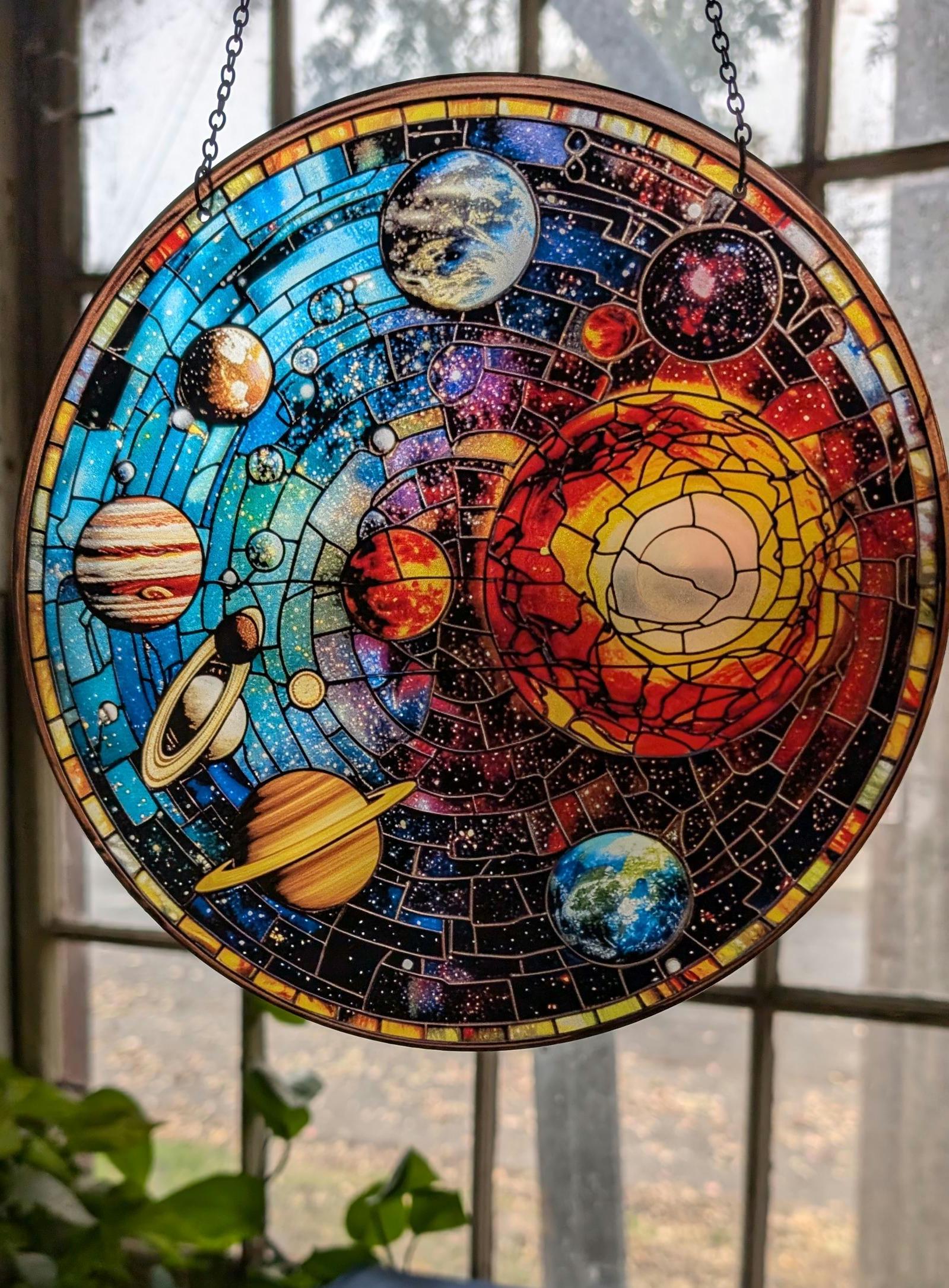 太陽系：本物のガラスで作られたステンドグラス風の窓飾り - Etsy 日本