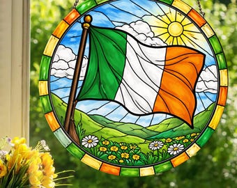 Irische Flagge: Stained Glass Style Fensterbehang