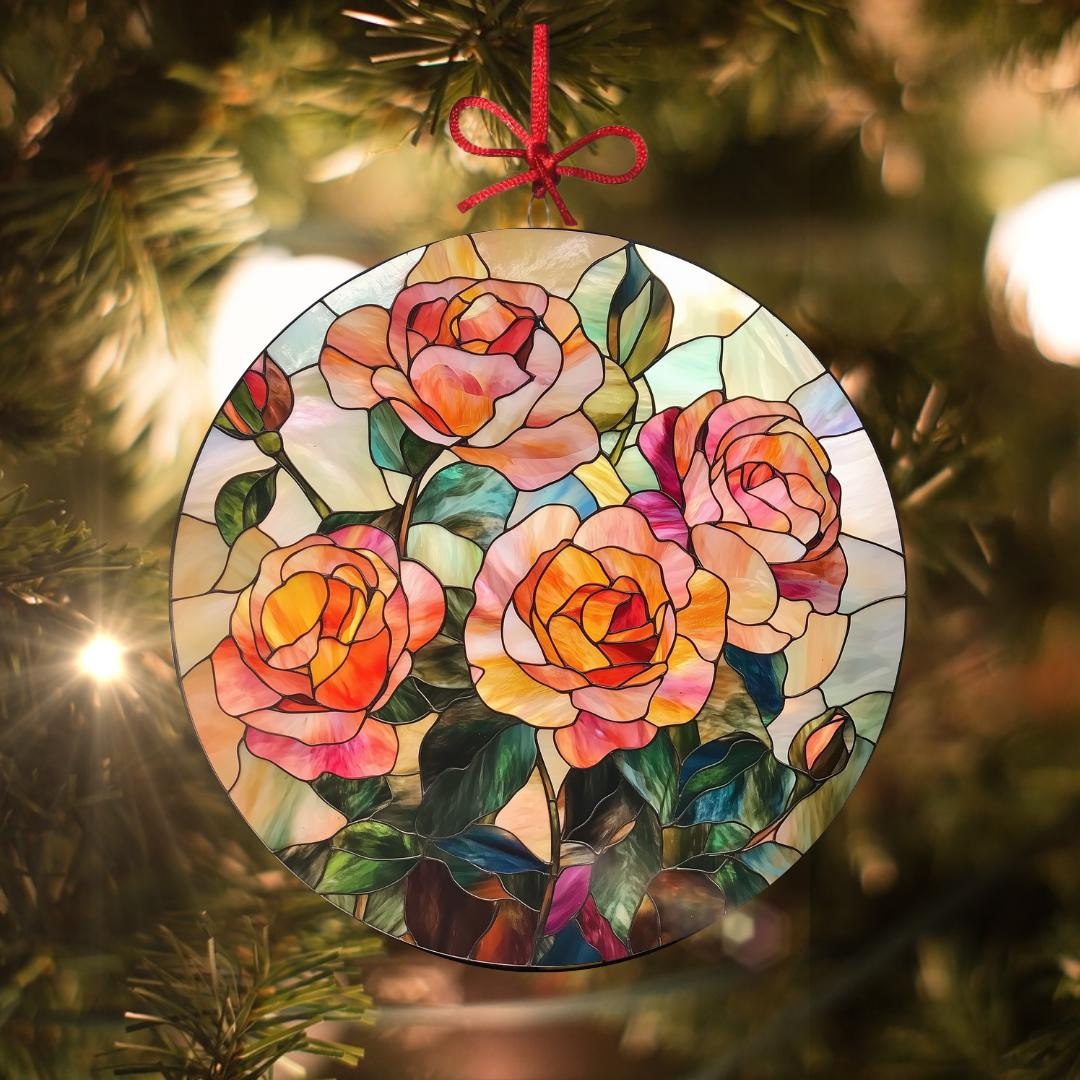 Peachy Roses: Stained Glass-style Christmas Ornament - Made With Real ...