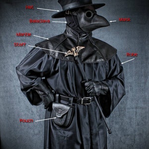 Plague Doctor Costume Accessories (Staff, Balaclava, Pouch, Hat)