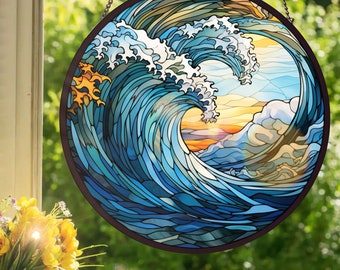 海の波 #1：ステンドグラス風の窓掛け - Etsy 日本