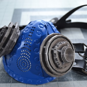 Excursionist III: Steam Punk Respirator Mask in Blue Leather with Silver Cannisters