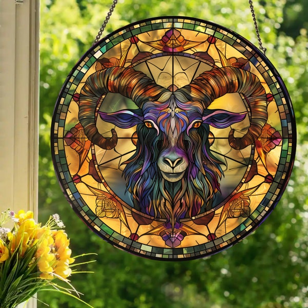 Occult Goat: Stained Glass Style Wall or Window Hanging Made With Real Glass