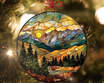 Mountain Range: Stained Glass-Style Christmas Ornament - Made With Real Glass