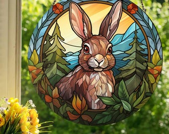 Kaninchen: Glasmalerei-Fensterbehang