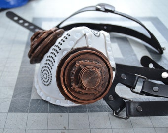 Excursionist III: Steam Punk Respirator Mask in White Leather with Copper Cannisters