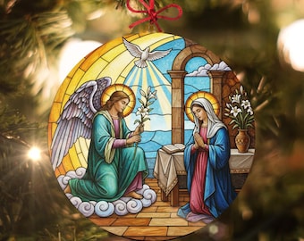 Die Verkündigung: Weihnachtsverzierung im Buntglas-Stil - Hergestellt aus echtem Glas