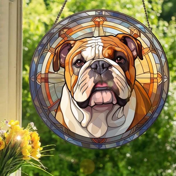 English Bulldog: Stained Glass Style Wall or Window Hanging