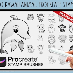 100 Kawaii Animal Procreate Brushes / Stamps - Free Color PNG Included. Adorable animals Guaranteed