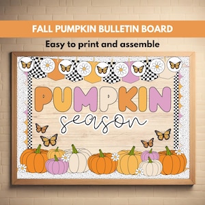Pumpkin Patch Bulletin Board Thanksgiving Classroom Decor Fall Bulletin Board Kit Autumn Printable Classroom Decor Pumpkin Retro Fall Theme
