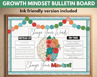 Growth Mindset Bulletin Board Classroom Bulletin Board Growth Mindset Social Emotional Classroom Bulletin Growth Mindset Board Motivational