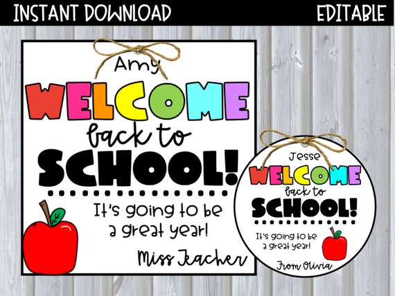 EDITABLE Welcome Back to School Apple Gift Tags Student Gift