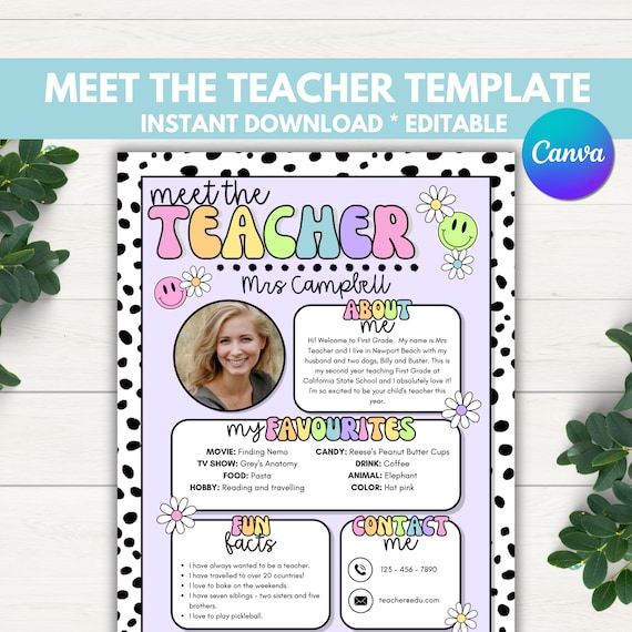 Retro Pastel Meet the Teacher Template, Teacher Resources, Teacher About Me, All About My Teacher, All About Me, Meet and Greet