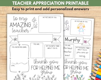 Imprimible de agradecimiento a los maestros, Encuesta de regalos de fin de año escolar para maestros, Regalos para colorear de la Semana de agradecimiento a los maestros