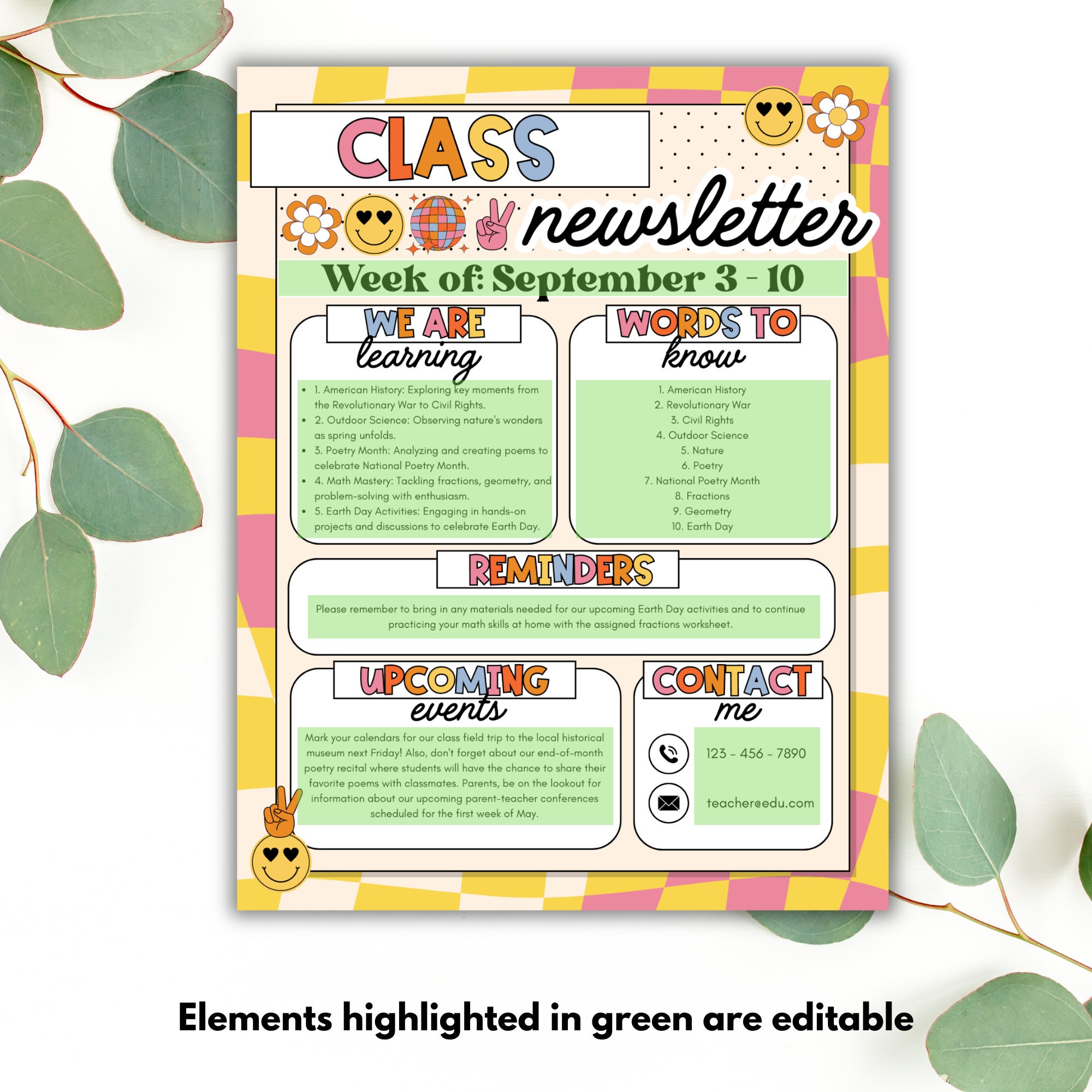 Editable Classroom Newsletter Template, Retro Classroom Decor, Back to ...