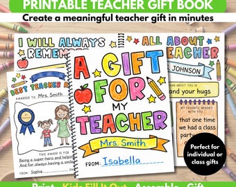 End of Year Teacher Memory Book Printable, Teacher Thank You Gift From Student, Kids Keepsake Activity PDF, Teacher Appreciation Gift