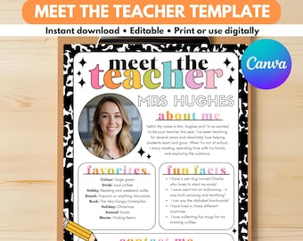 Editable Meet The Teacher Template Printable Rainbow Design Elementary School Teachers Back To School Introduction Handout Cute Classroom