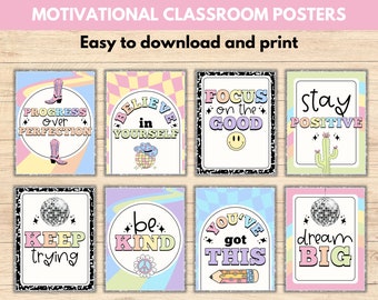 Growth Mindset Poster Classroom Decor Educational Posters Classroom Posters Retro Classroom Bulletin Board Kit Educational Wall Art Quote
