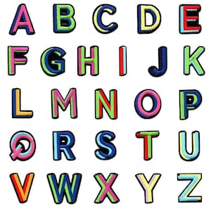 Multi Colour Iron On Letter Patches: A-Z Alphabet, Sew On