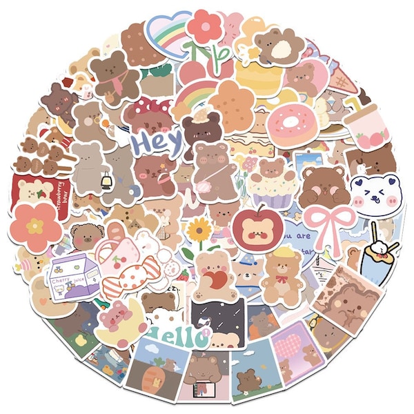 Cute Bear Cartoon Stickers, 25 pcs random Variety mixed pack, Cute stickers, Vinyl Sticker Pack