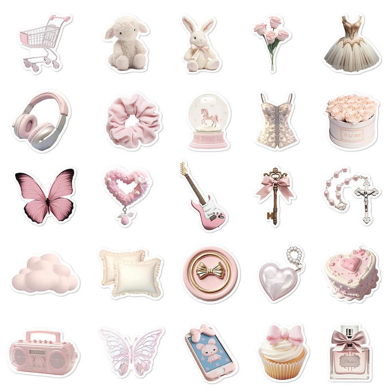 Pink Theme, Minimalist Stickers, 20 Pcs Random Variety Mixed Pack, Cute ...