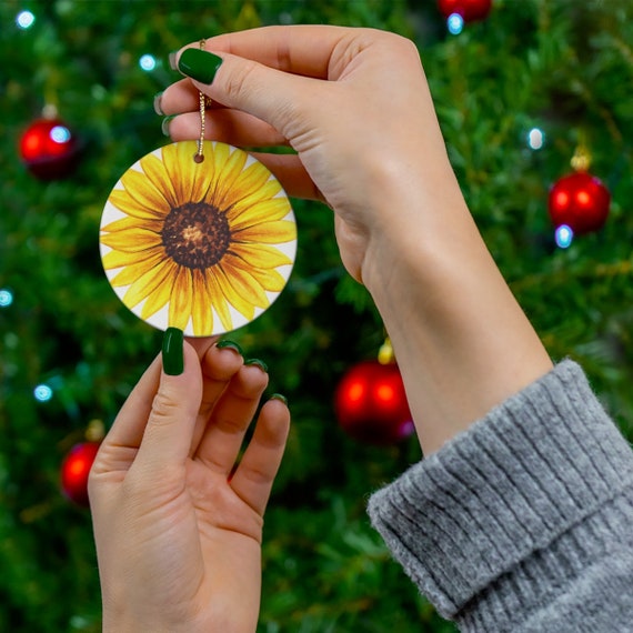 Baby You Are My Sunshine Sunflower Yoda Christmas Ceramic Ornament