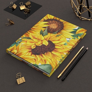 Sunflower Print Hardcover Journal - Elegant Floral Notebook for Notes & Reflections