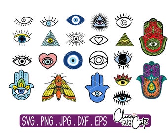 Paquete SVG de mal de ojo: Mano de Fátima, clipart (PNG, DXF)