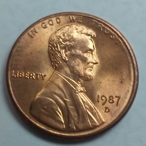Moneda de un centavo del monumento a Lincoln de 1987