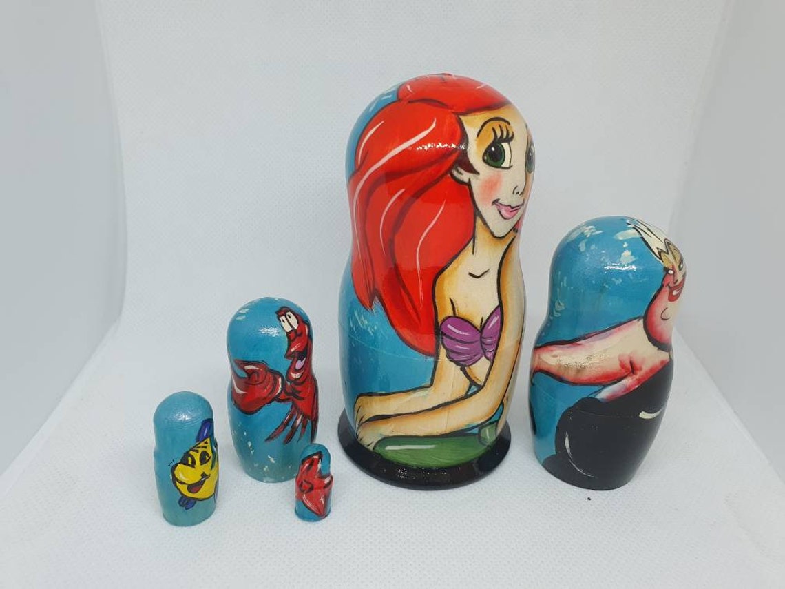 Little mermaid disney nesting doll matryoshka hand made 5psc Etsy