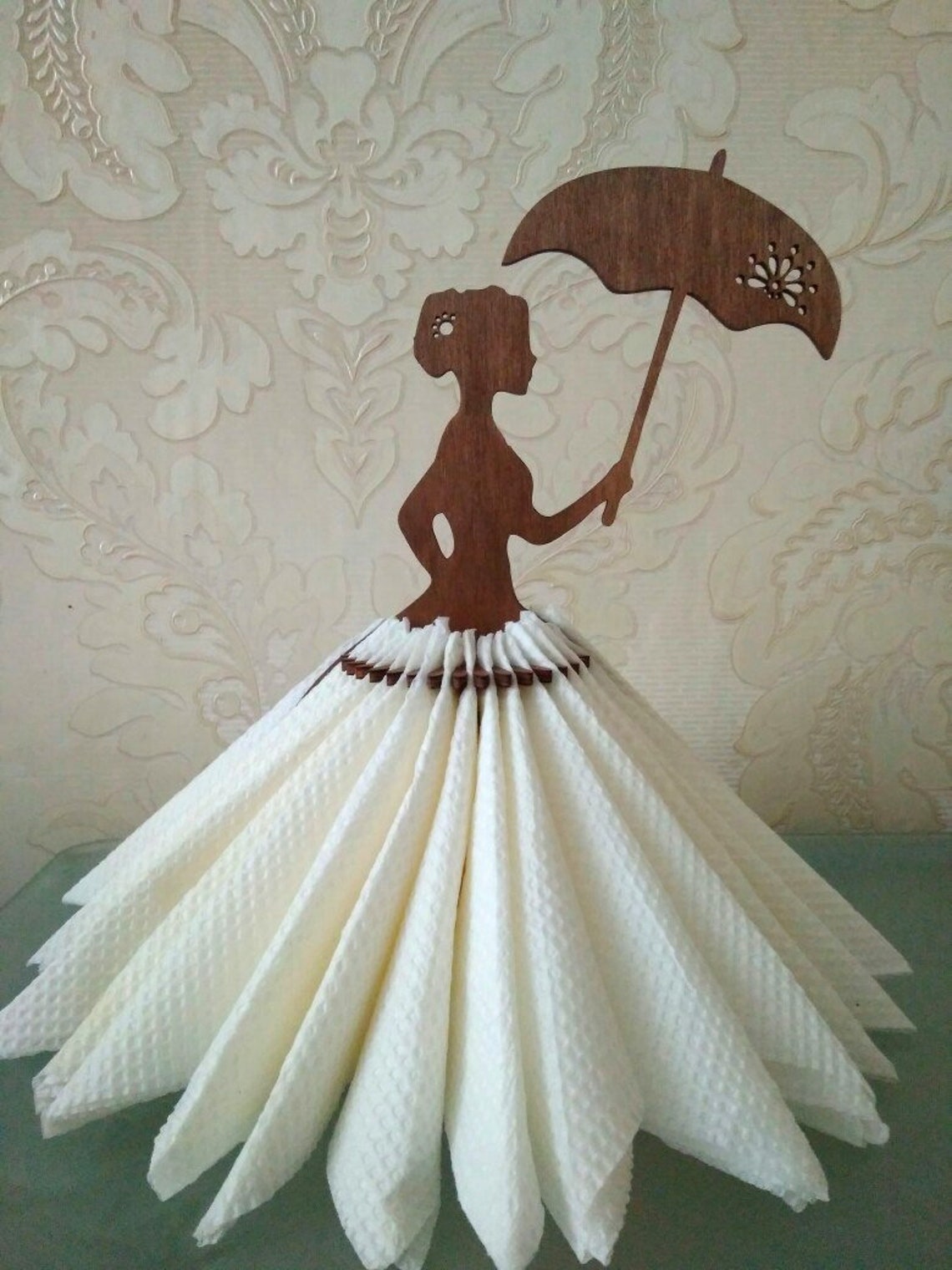 Wooden Napkin holder Lady with Fan Gift for women Etsy