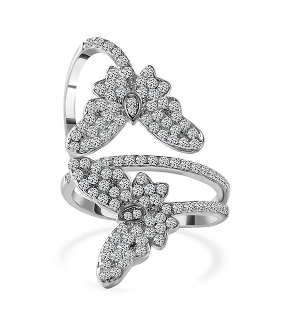 Stunning Butterfly Design Swarovski Zirconias & Platinum Vermeil Ring.
