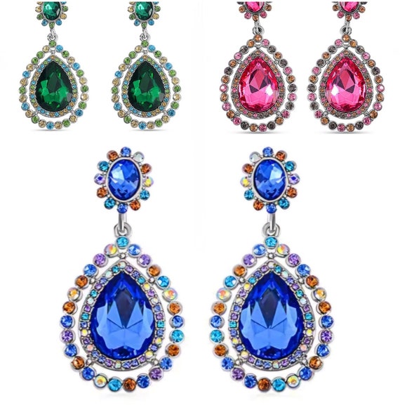 Colourful Dangling Earrings with Swarovski Crystals.