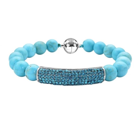 Beautiful Turquoise & Swarovski Crystals Beads Bracelet.