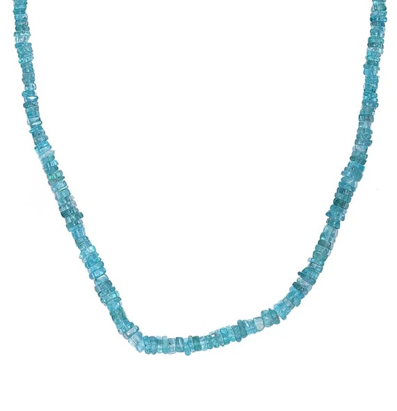 Stunning Natural Blue Apatite in 18K Yellow Gold Vermeil Necklace.