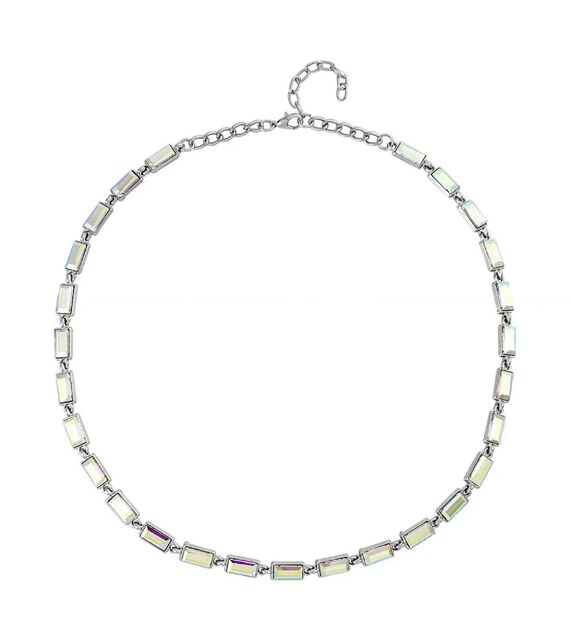Rainbow Crystals & Rhodium Plated Necklace.